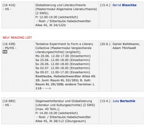 Seminar von Daniel Kehlmann und Adam Thirlwell im SoSe 2011